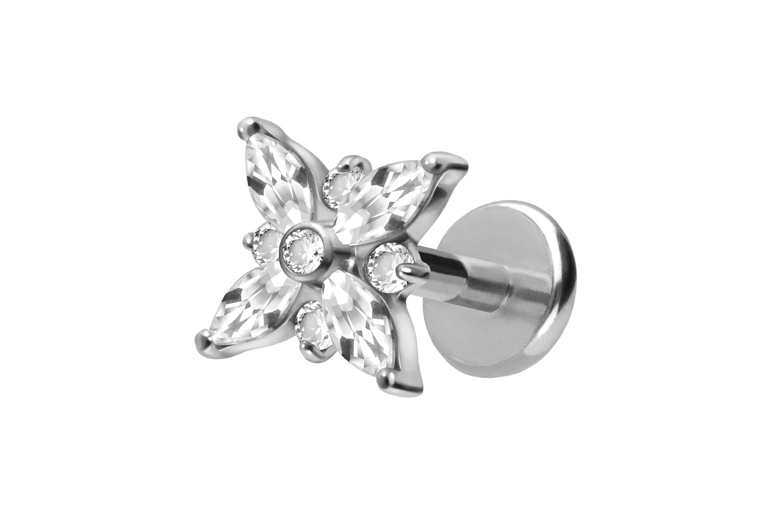 Titan Labret Piercing mit Push Fit KRISTALLSTERN